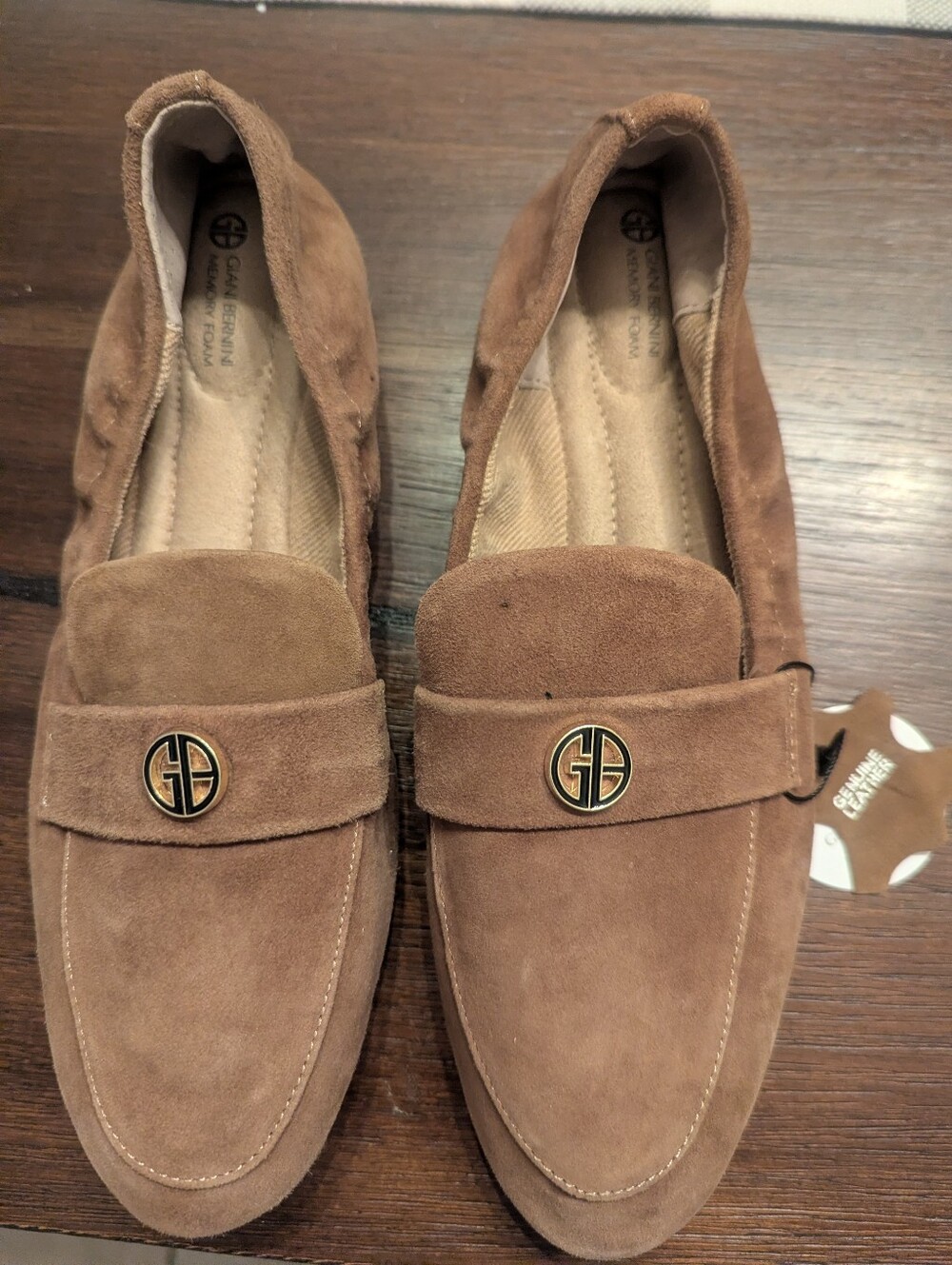 Giani Bernini Brown Suede Loafers with Logo Medallion